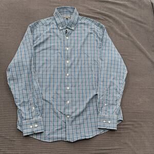 Peter Millar Shirt Mens XL Blue Plaid Summer Comfort Button Down Stretch Nylon